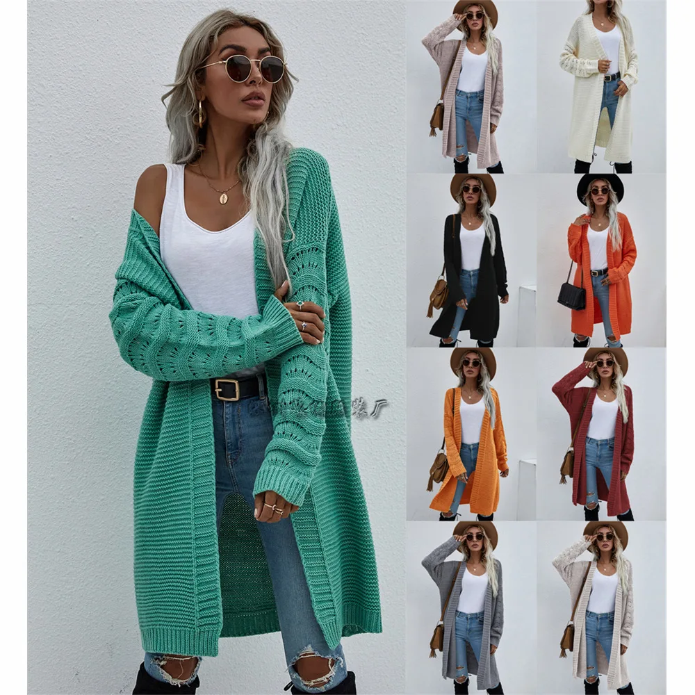 2022 Autumn and Winter New Women's Coats Long Knitted Cardigans Solid Color Casual Women's Fashion Sweaters Women
