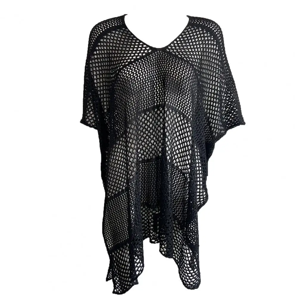 

Beachwear Stylish Hollow Out Solid Color Bikini Smock Simple Bikini Cover Up Cutout for Beach