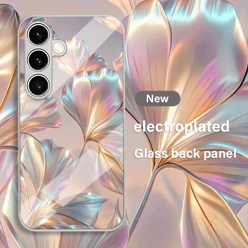 Фото Электролитически покрытый стеклянный чехол для телефона Samsung Galaxy S26 S25 S24 S23 S22 S20 S11 S10 FE/Ultra/Plus с защитой от падений и цветочным дизайном №1