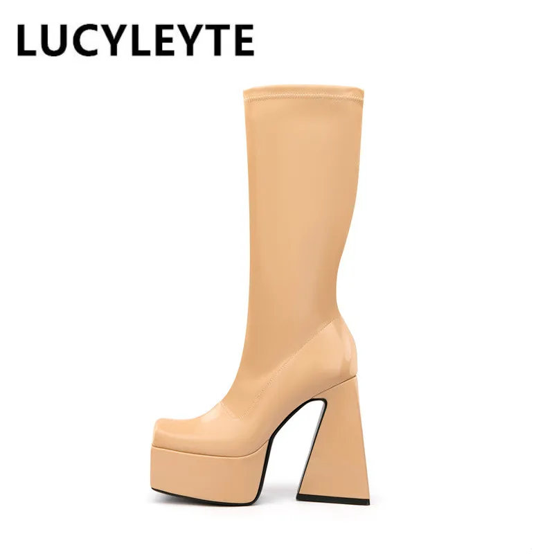 

2022 Women's Autumn and Winter New European and American Fashion Thickened Triangle Heel Knee Sleeve Elastic Boots