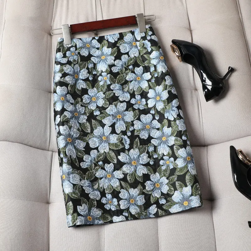 

Юбка-карандаш Женская средней длины с высокой талией и цветочным принтом