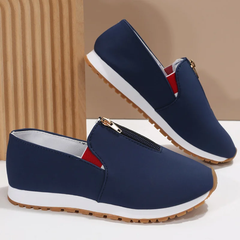 

Женские кроссовки, новинка весны, модная повседневная обувь на молнии, удобные кроссовки на плоской подошве с круглым носком, женская обувь для бега, обувь на платформе