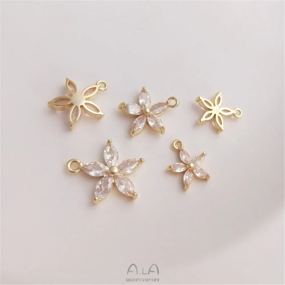 

Zircon Peach Heart Cherry Blossom Daisy Pendant 14K gold color flower pendant diy bracelet earrings pendant