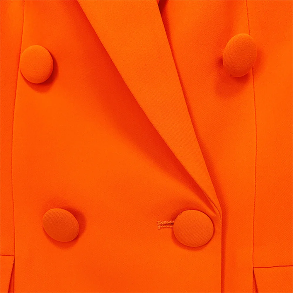 Orange Women Pant Sets 2023 New Fashion Double Breasted Button Blazer Trousers Suit Office Ladies Work Wear Formal Two Piece Set
