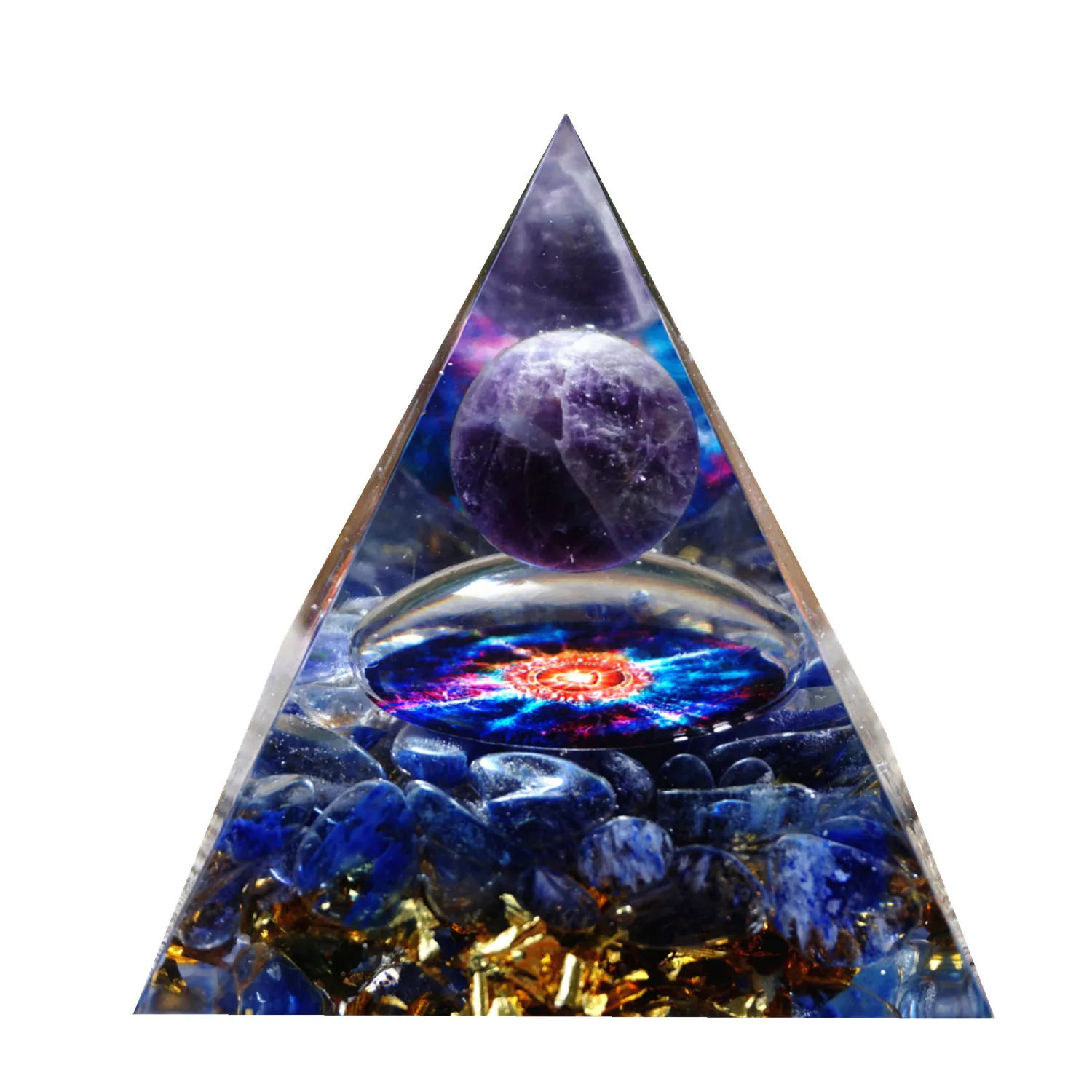 

Handmade Orgonite Pyramid 60mm Amethyst Crystal Sphere & Blue Quartz Pyramid Orgone Reiki Energy Healing Meditation