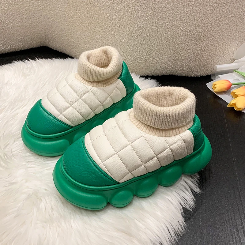 

Зимние ботинки, женская хлопковая обувь с мехом, водонепроницаемая пуховая Нескользящая верхняя одежда, толстая подошва, теплые меховые же...