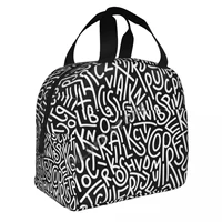 hand painted letters insulated lunch bags print food case cooler warm bento box for kids lunch box for school