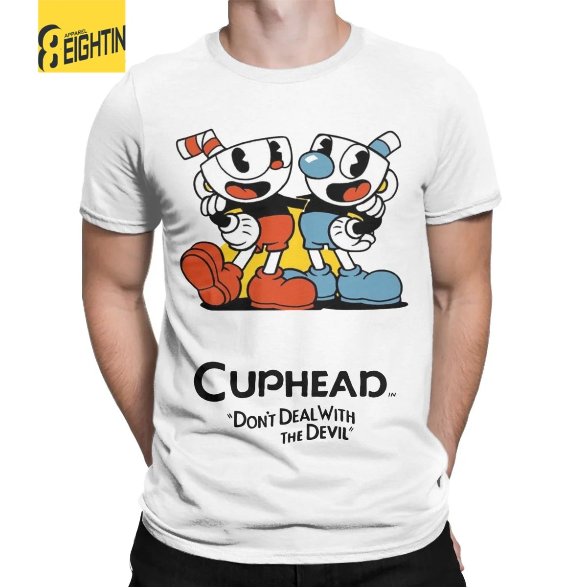 

Men CUPHEAD Don't Deal With Devil Video Game T Shirts Mugman Cotton Clothes Vintage Short Sleeve Crewneck Tees Printed T-Shirts