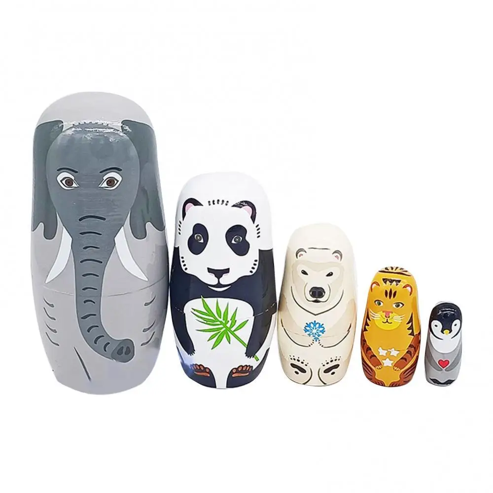 

5Pcs/Set Cute Cartoon Elephant Panda Bear Tiger Penguin Matryoshka Gift Nesting Doll Craft Toys