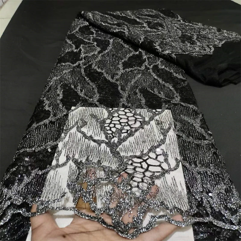 Африканская кружевная ткань с блестками, вышивка, французская сетчатая кружевная ткань для свадебного платья, материалы для шитья CD41401