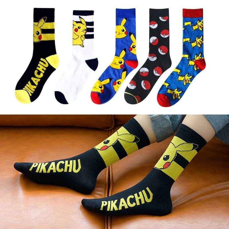 

5 pairs Pokemon anime socks Pikachu Charmander cartoon tube socks casual xxx Boys Cosplay Children Christmas Gifts sock
