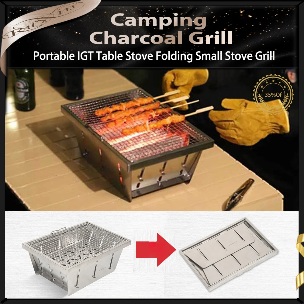 

304 Stainless Steel BBQ Grill Outdoor Portable IGT Table Stove Folding Small Stove BBQ Grill