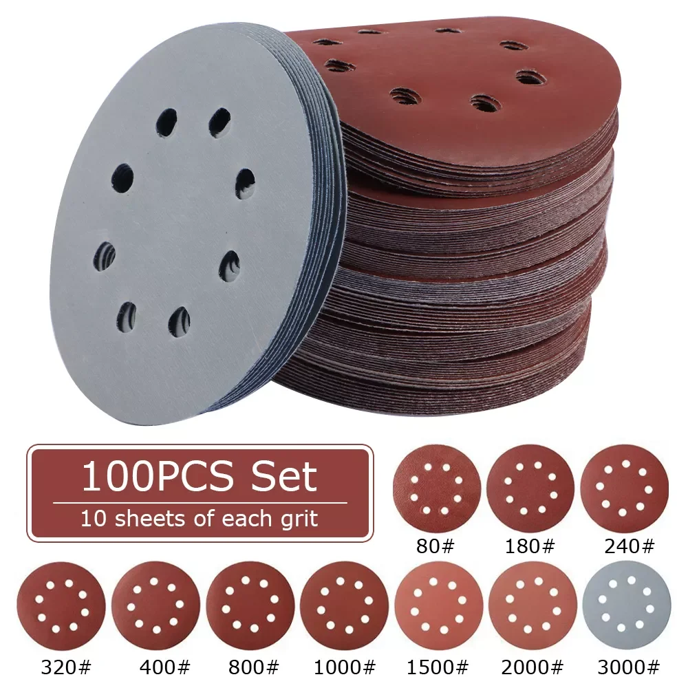 Pcs Sandpaper Round Shape 125mm Sanding Discs Hook Loop Sanding Paper Buffing Sheet Sandpaper 8 Hole Polishing Pad