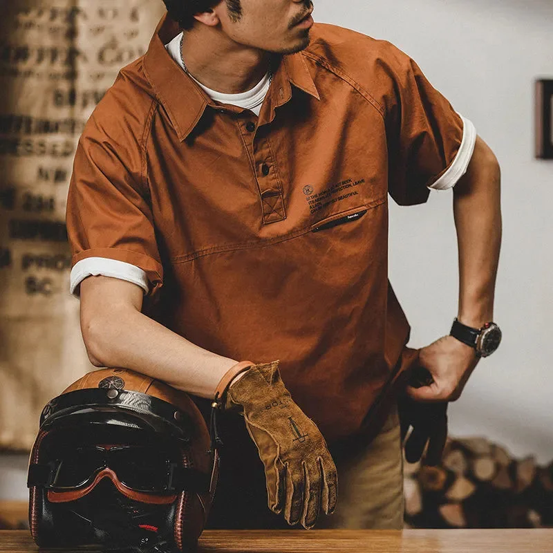 

Футболка-карго мужская с коротким рукавом, Ретро стиль, уличная одежда в стиле хип-хоп, винтажная Свободная рубашка с воротником, рабочая од...