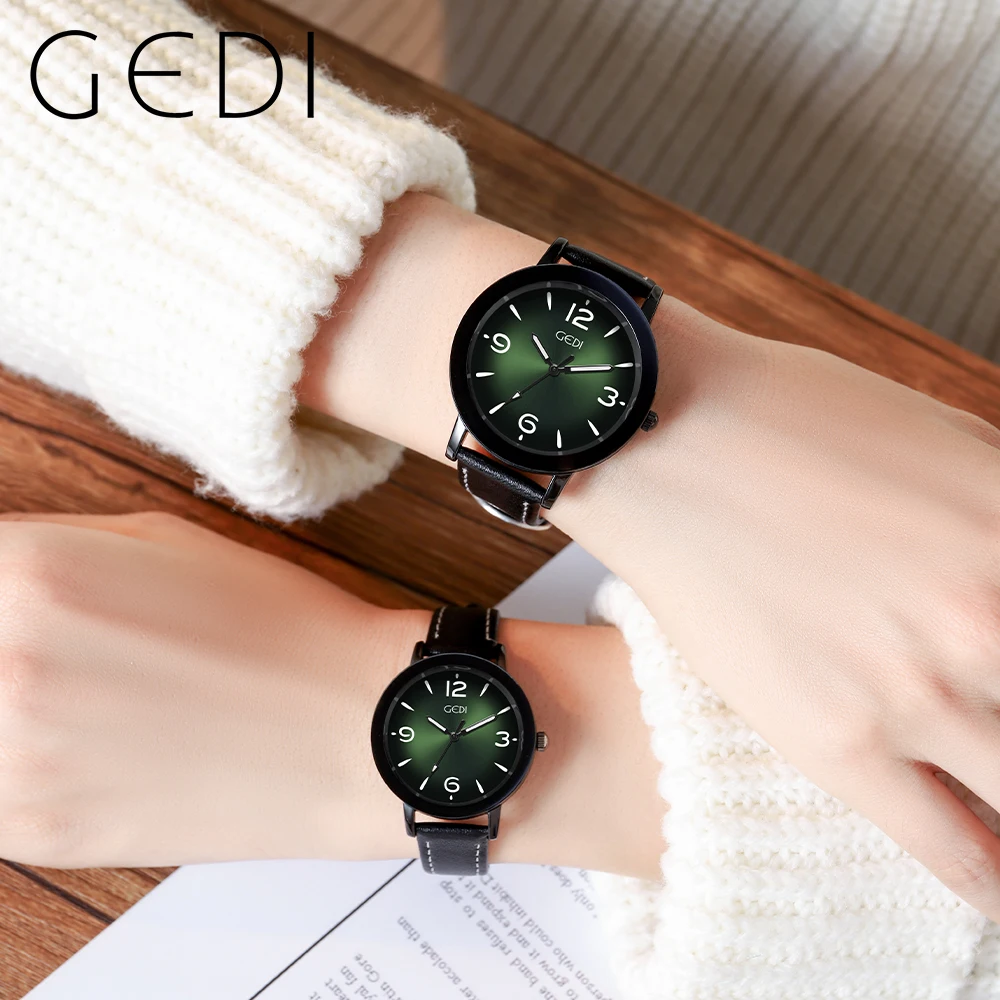 GEDI Fashion Couple Watches Leather Strap Waterproof Lover's Watches Paired Men and Women Casual Dress Quartz Wristwatch 5121