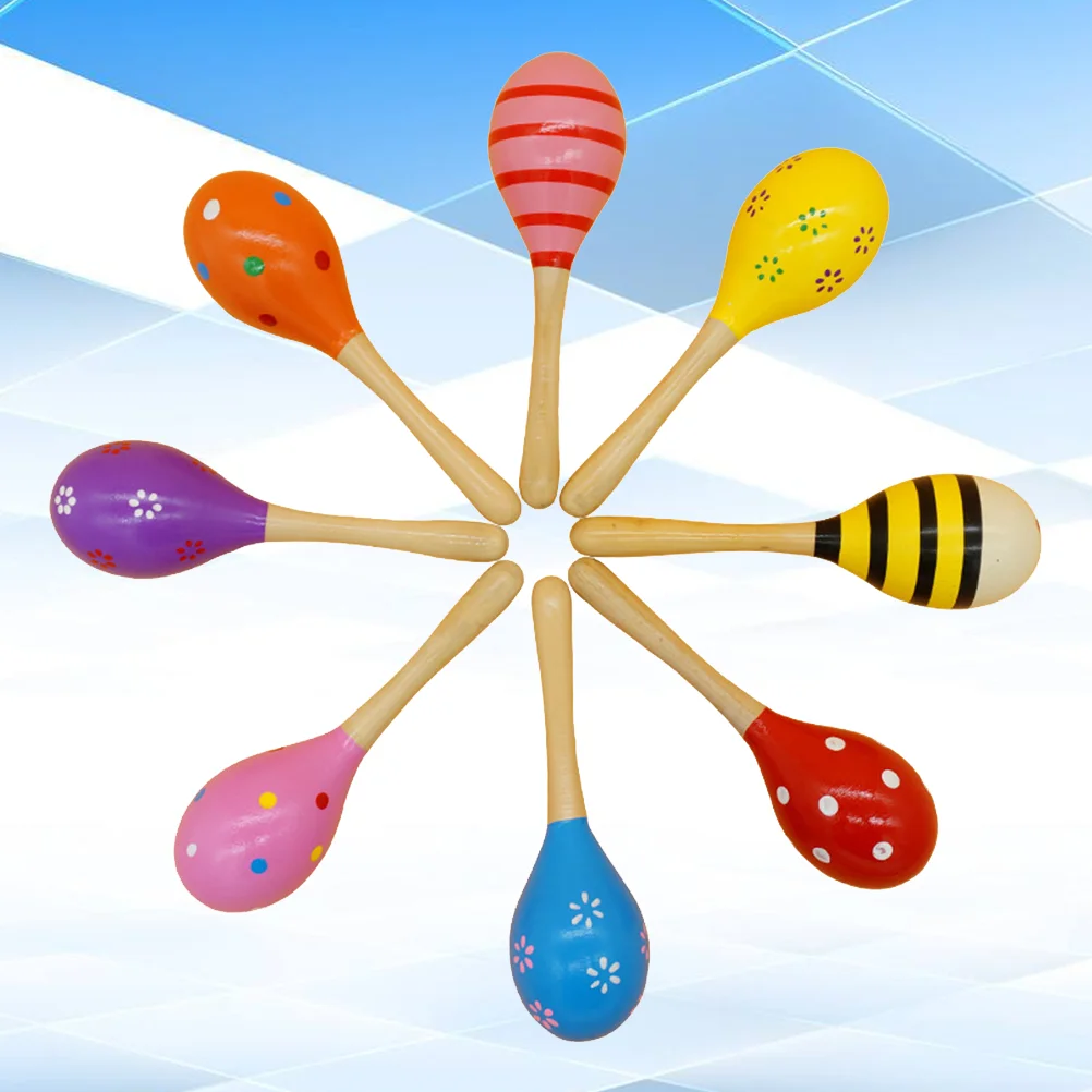 

12pcs Wooden Sandhammer Toy Creative Wood Maraca Playthings Childhood Early Education Music Hit Toys Maracas Random Patterns