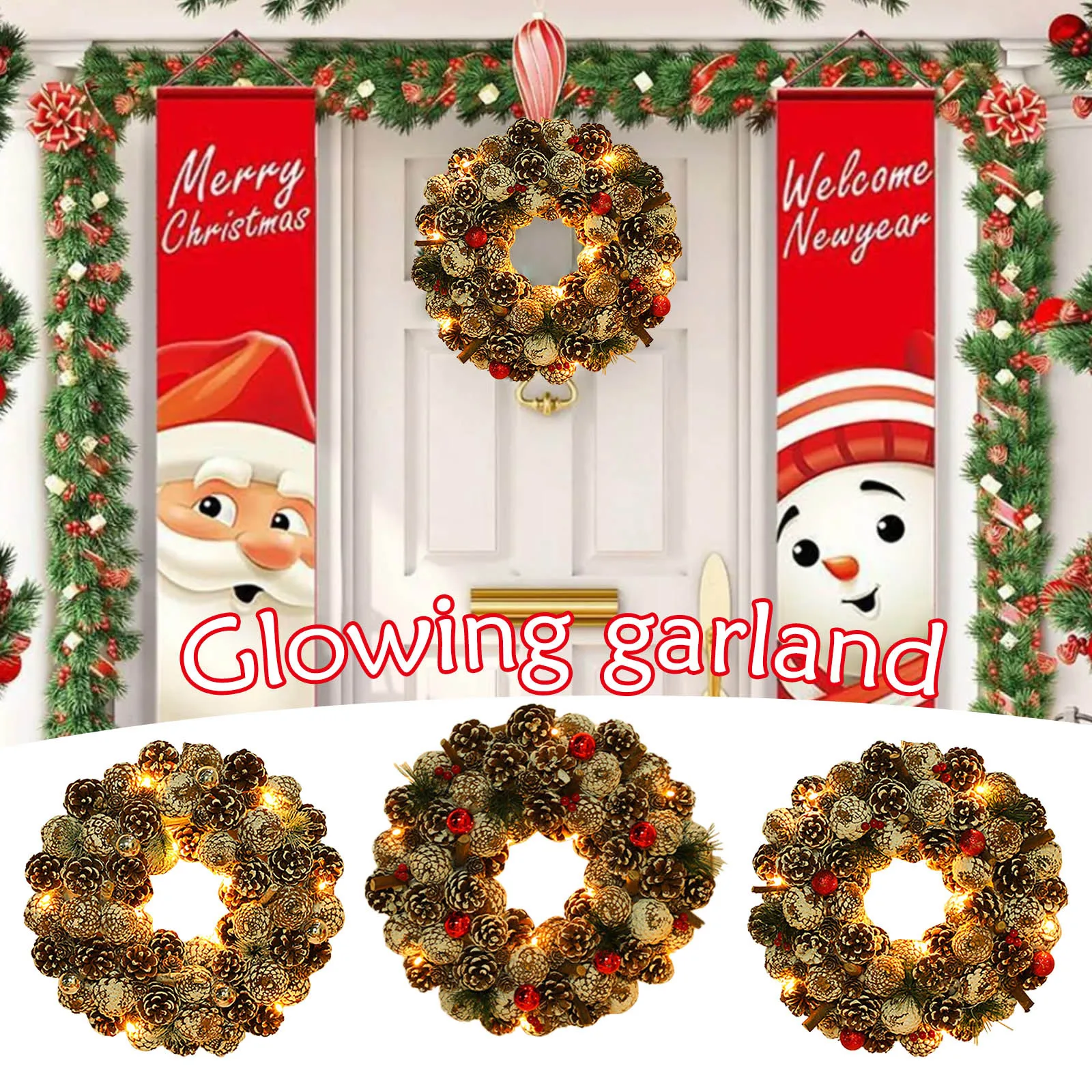 

Christmas Wreath With Colored Balls AndLED Small White Lights Decoration Wreath for Fall White Wreath Lights