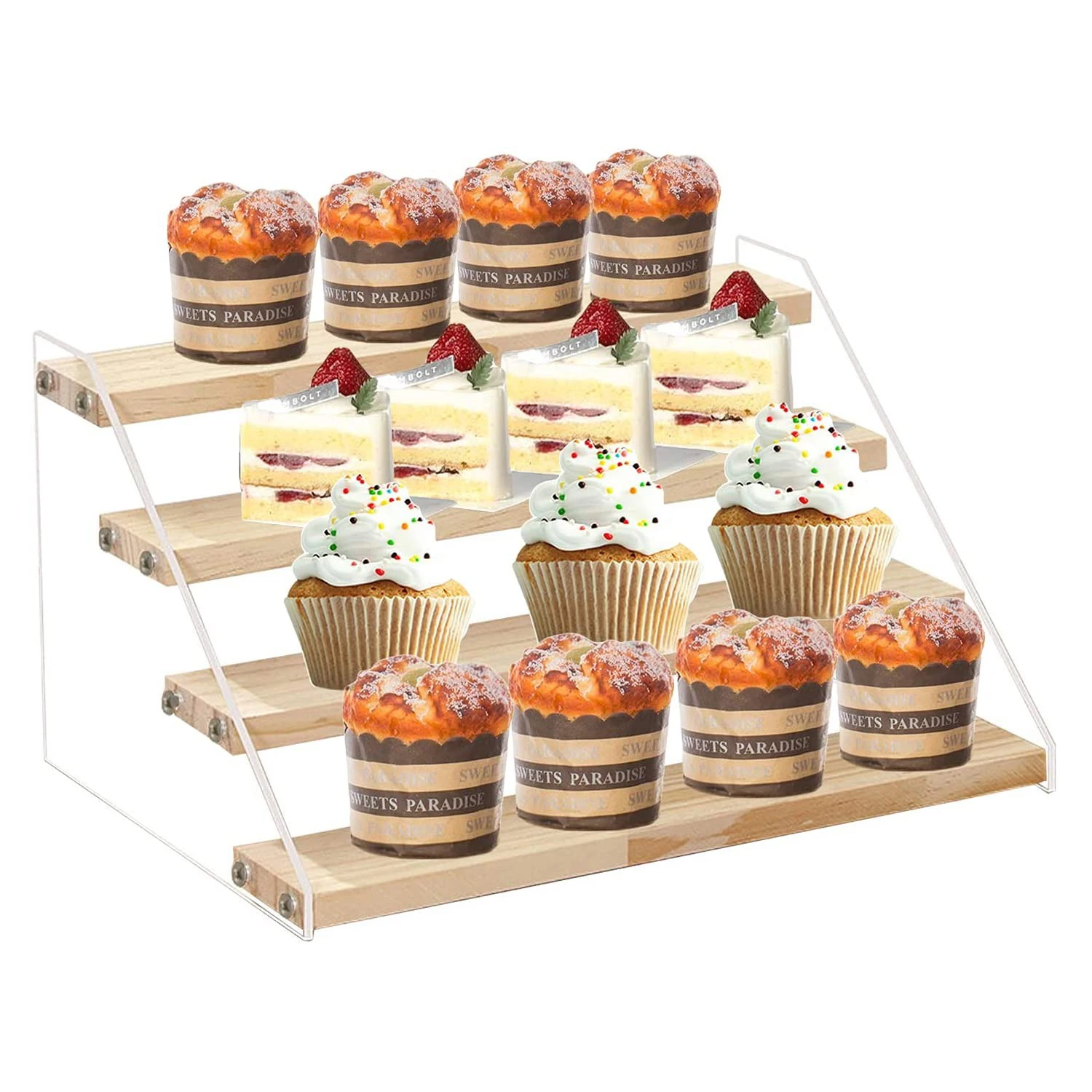2-7 Tier Wood Display Stand, Acrylic Display Riser Wood Shel