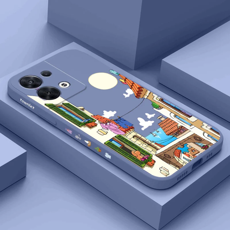 

Seaside Town Phone Case For OPPO Reno 8 8T 8Z 7 7Z 6 5 F19 F9 Pro 4G 5G Liquid Silicone Cover
