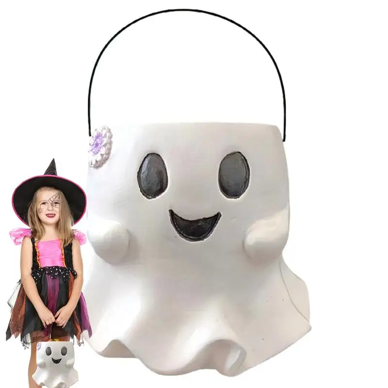Figurka ducha Doniczka Halloween Miska na cukierki Żywica z twarzą Wiadro Lekka dekoracja imprezę