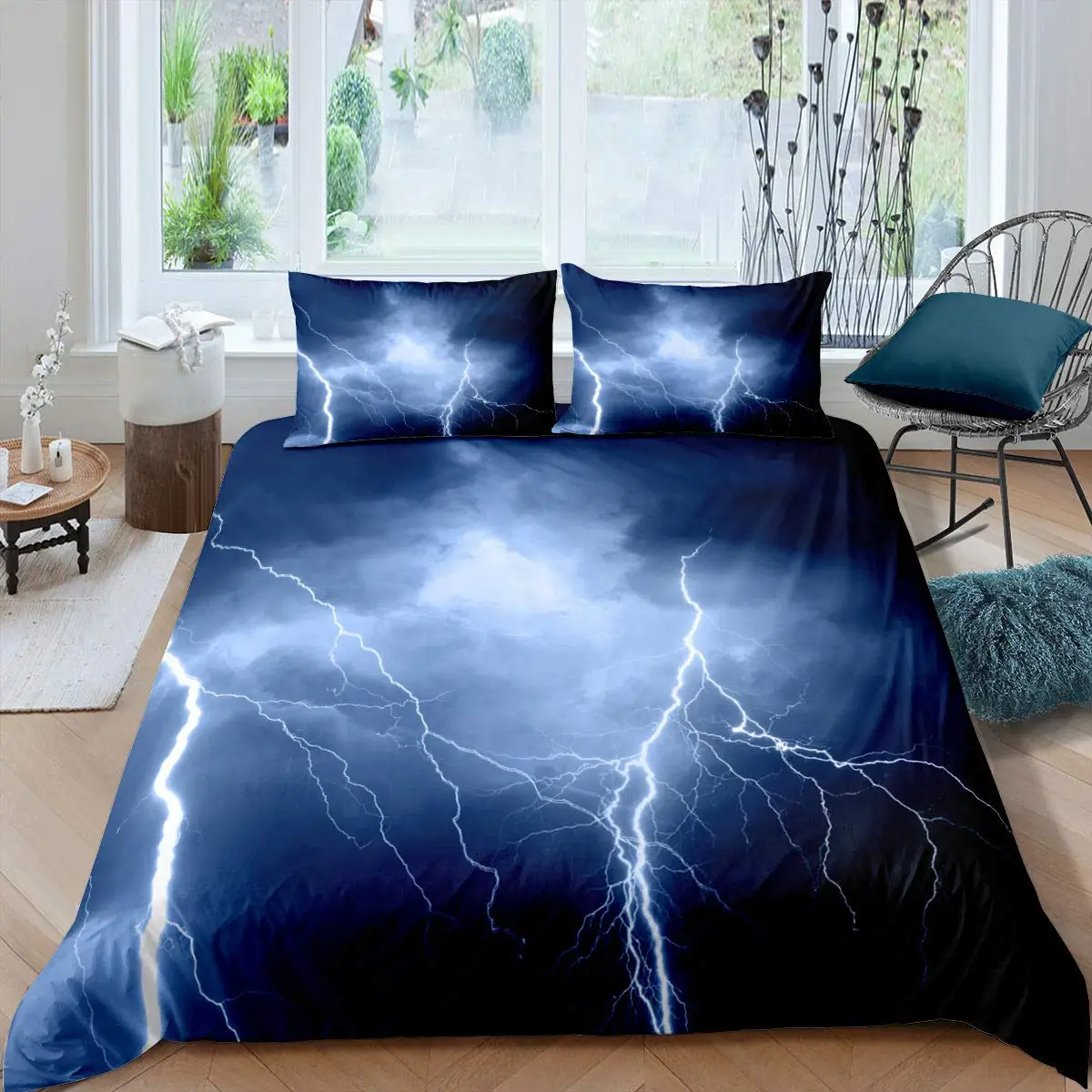 

Thunder and Lightning Duvet Cover Set Cloud Natural Disaster Landscape Bedding Set Polyester Comforter Cover for Kid Teen Adult