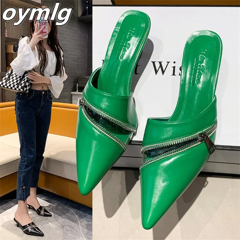 

2022 spring summer new temperament pointed high-heeled sandals women's zipper thin-heeled Baotou Muller semi-trailer outer wear