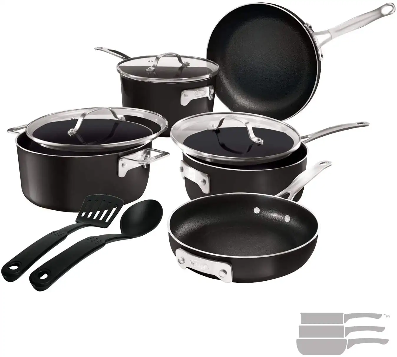 

Набор кастрюль и сковородок Stackmaster, набор посуды из 10 предметов, Штабелируемый дизайн с антипригарным покрытием, включая сковороды