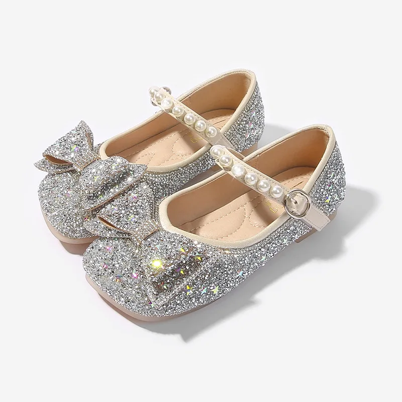 

Girls Princess Shoes Fashion Crystal Shoes 2022 Spring and Autumn New Flat Shoes Treasure Pink Pearl Shoes Children's Shoes