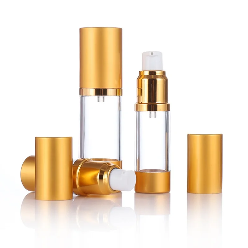 

6Pack15/30ml Gold Silver Airless Pump Dispenser Bottle Refillable Cosmetic Container For Makeup Foundations and Serums