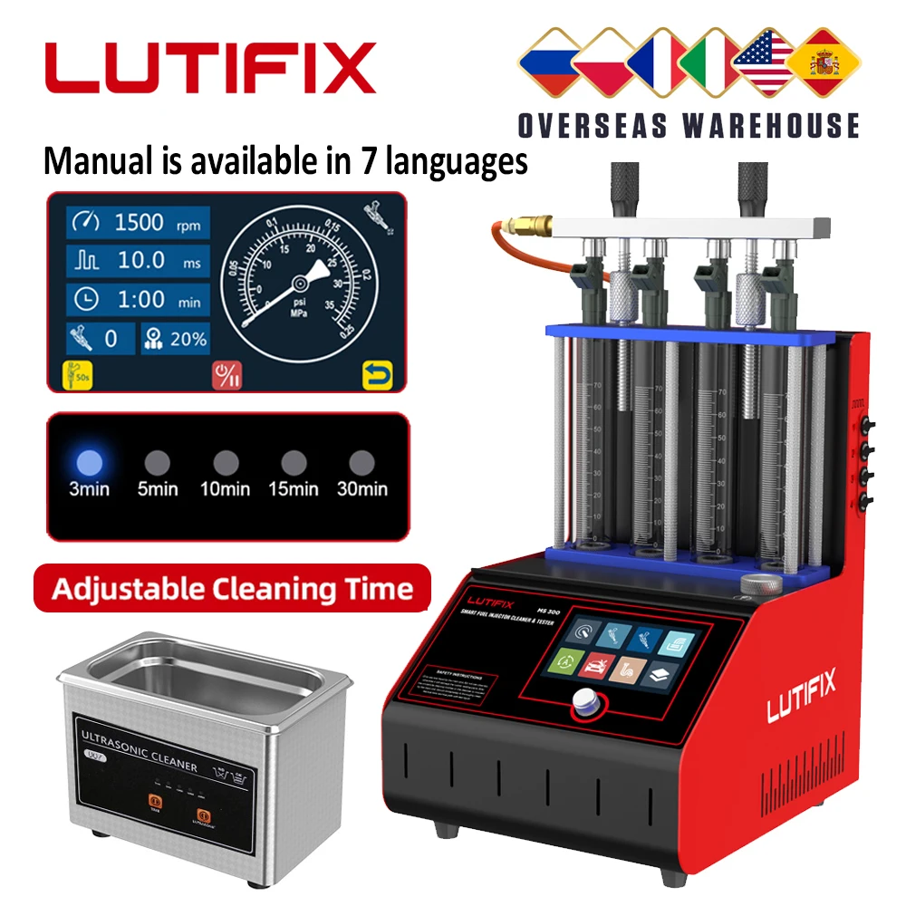 LUTIFIX MS300 очиститель автомобильного инжектора, тестер топливного инжектора, ультразвуковой очиститель, умный сенсорный экран 220 В/110 В