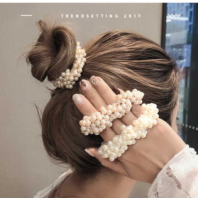 

Elegant Pearl Beads Elastic Hair Bands Sweet Pearl Entangled Rubber Bands Scrunchies for Women Girls Hair Ties Accessories