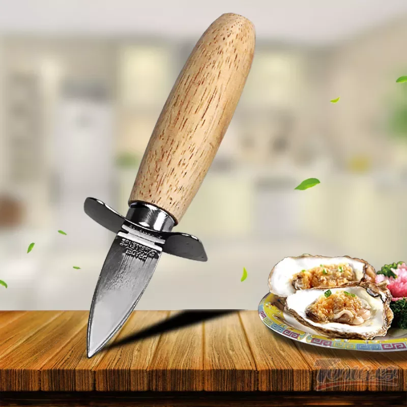 

2023New Stainless Steel Seafood Scallop Pry Knife with Wooden Handle Oyster Knives Sharp-edged Shucker Shell Seafood Opener