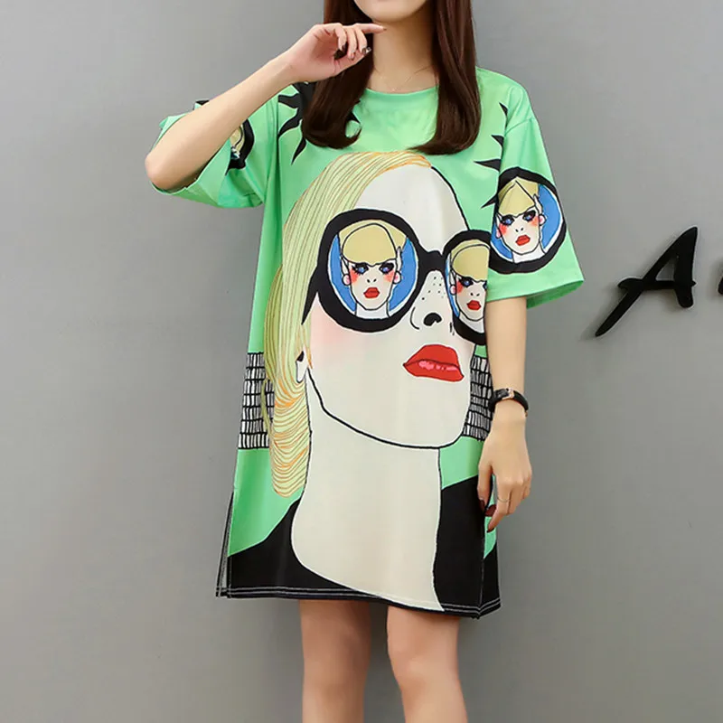

Runway Summer Fashion Character Printing And Dyeing Short Sleeve Round Neck Women's Tops Casual Female Loose T-Shirts