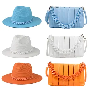 New Colorful Hats For Women Summer Straw Hat And Chain Bag Travel Bag Straw Hat Ladies Beach Sun Hat Wholesale chapeau femme