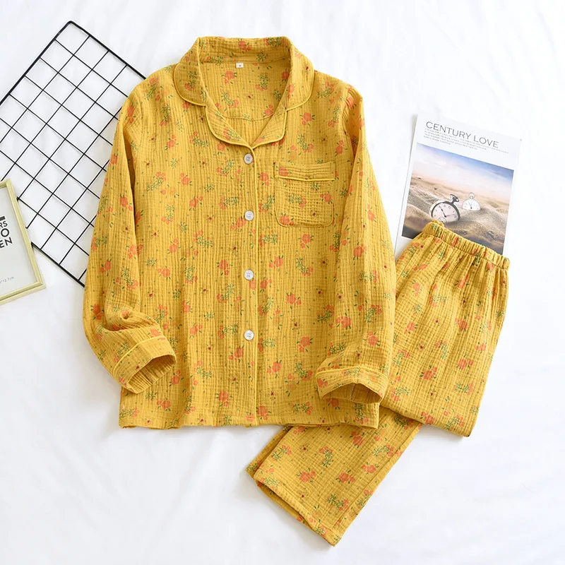 

Fdfklak Fashion Floral Printed Pajamas Women New Pure Cotton Spring Autumn Long Sleeve Lapel Shirt Trousers Ladie's Pyjamas Set