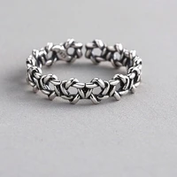 vintage fashion thai silver hexagram open adjustable ring for women men punk party jewelry gift