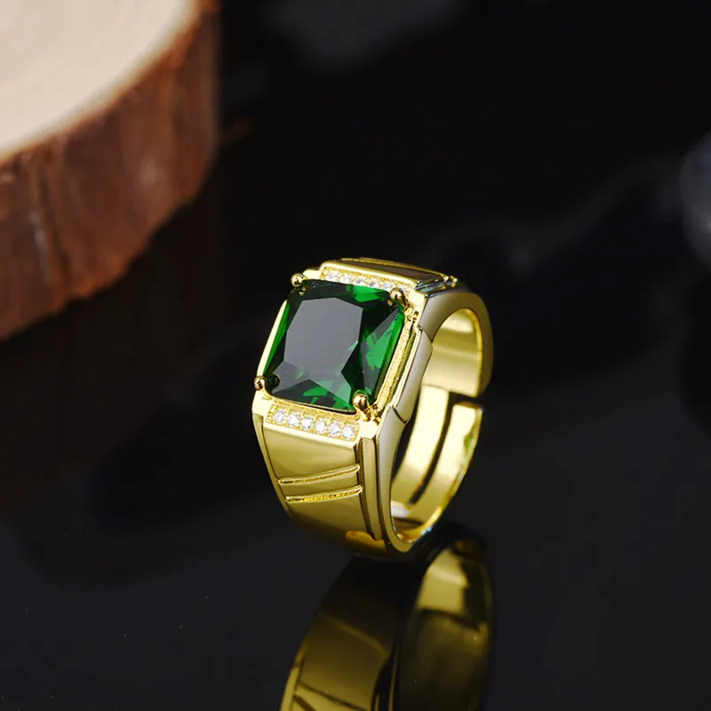 

Trendy Men Ring Jewelry with Emerald Zircon Gemstone Open Finger Rings Accessories for Wedding Party Promise Gifts