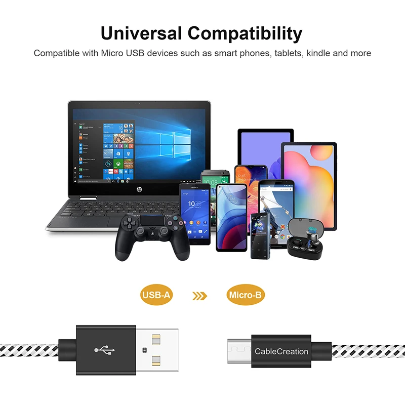 CableCreation Плетеный кабель USB-Micro USB 4 фута USB 2.0 Шнур для быстрой зарядки и синхронизации данных Черный (art.: 3920d2d191eeb) - 3920d2d191eeb