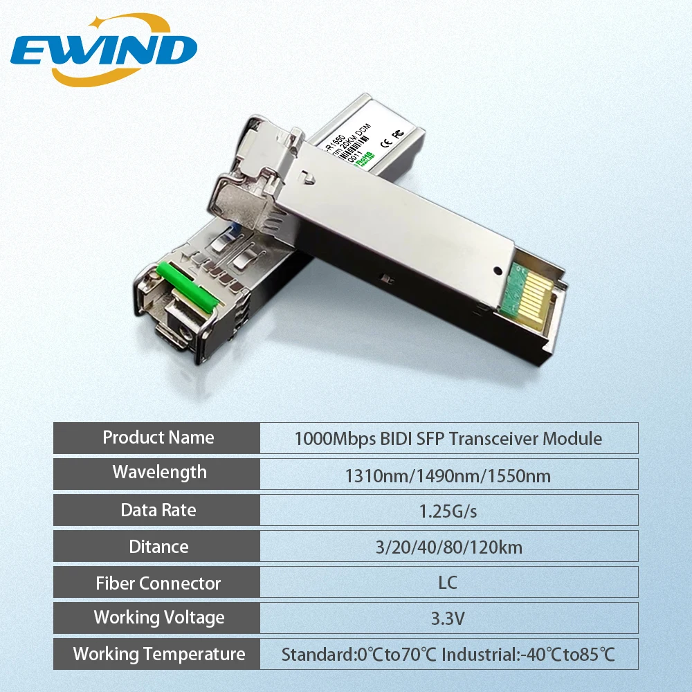 EWIND 1.25G LC SFP Module Single Fiber Optical Transceiver Gigabit Fiber SFP Switch Module 20km Compatible with Network Switch