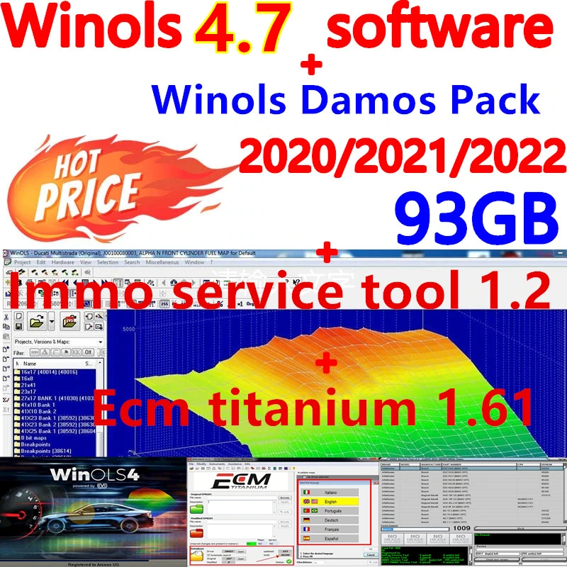 Новинка winols 4,7 + 93 ГБ winols damos Большая упаковка (новинка) 2020 2021 2022 + ECM TITANIUM 1,61 с 26000 + immo сервисный Инструмент v1.2 Бесплатный he
