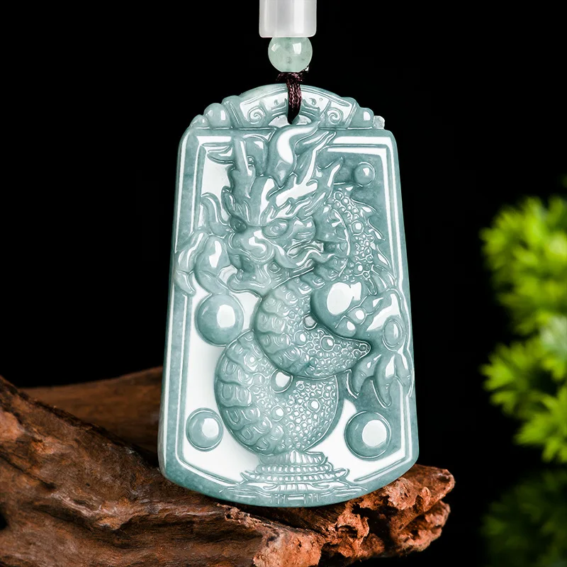 

Natural A-grade Jade Blue Water Tyrant Dragon King Xing Tianxia Brand Zodiac Pendant Ice Jadeite For Men's Gifts Women's Jewelry