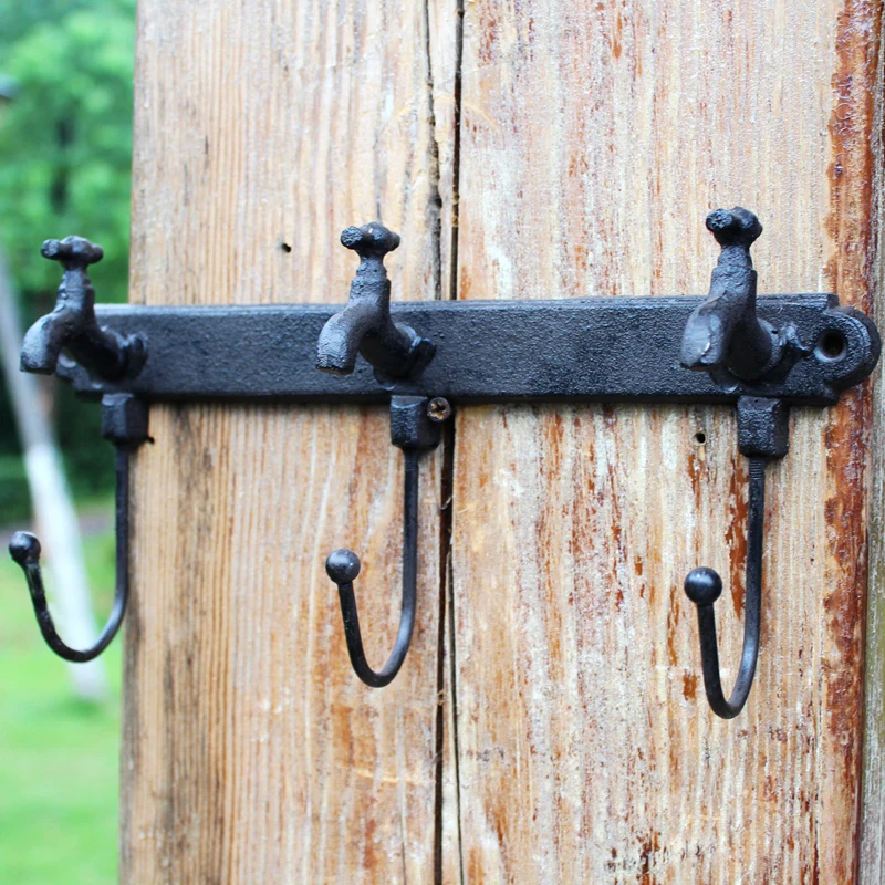 

Garden Outdoor Decor Key Holder Retro Cast Iron Wall Hooks Metal Hanger Water Tap StyleWall Mounted Hanger Hook Home Decoration