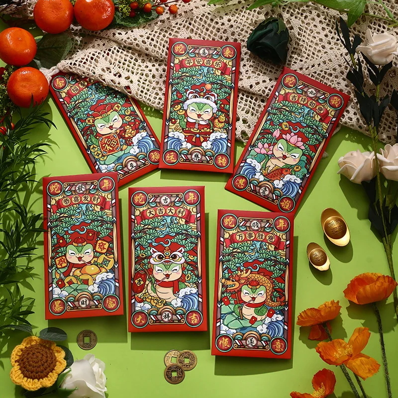 6 шт. 2025 китайский Новый год красные конверты змеиный пакеты счастливые карманы