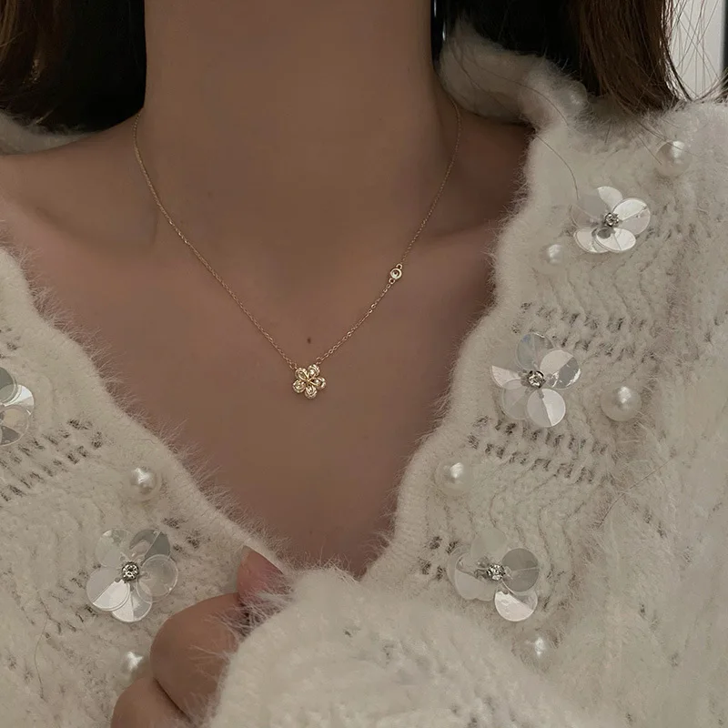 

925 Sterling Silver Link Chain Zircon Flower Pendent Charm Choker Necklace For Women Girls Jewelry Wedding Bijoux Mariage dz342