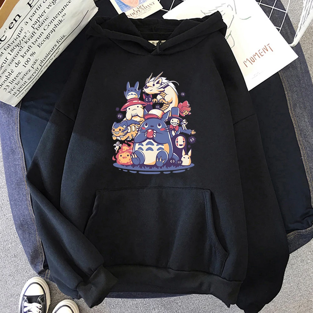 

Studio Ghibli Totoro Miyazaki hoodie Anime grafis kartun lucu Pullover pakaian wanita Manga Sweatshirt bertudung Tracksuit anak