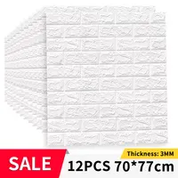 12PCS Self-adhesive Panel 3D Foam Wallpaper Waterproof Brick Wall Panel Living Room Brick Stickers Bedroom Bathroom Home Decor