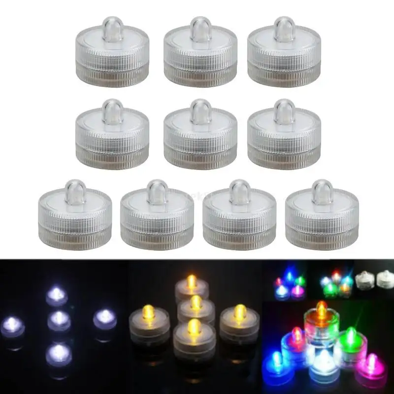 

10Pcs/Set Waterproof LED Tea Lights Candle Flameless Flickering Battery Coloring Changing for Wedding Party Festival Celebration