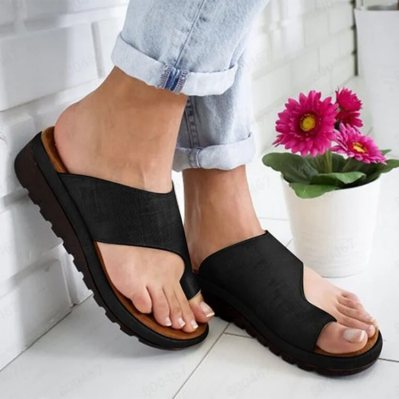 Women Summer Sandals Comfy Platform Flat Shoes Sole Ladies Casual Soft Big Toe Foot Sandal Orthopedic Bunion Corrector Slippers