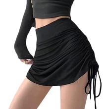 Women High Waist Mini Pencil Skirt Side Ruched Drawstring Bodycon Golf Skort