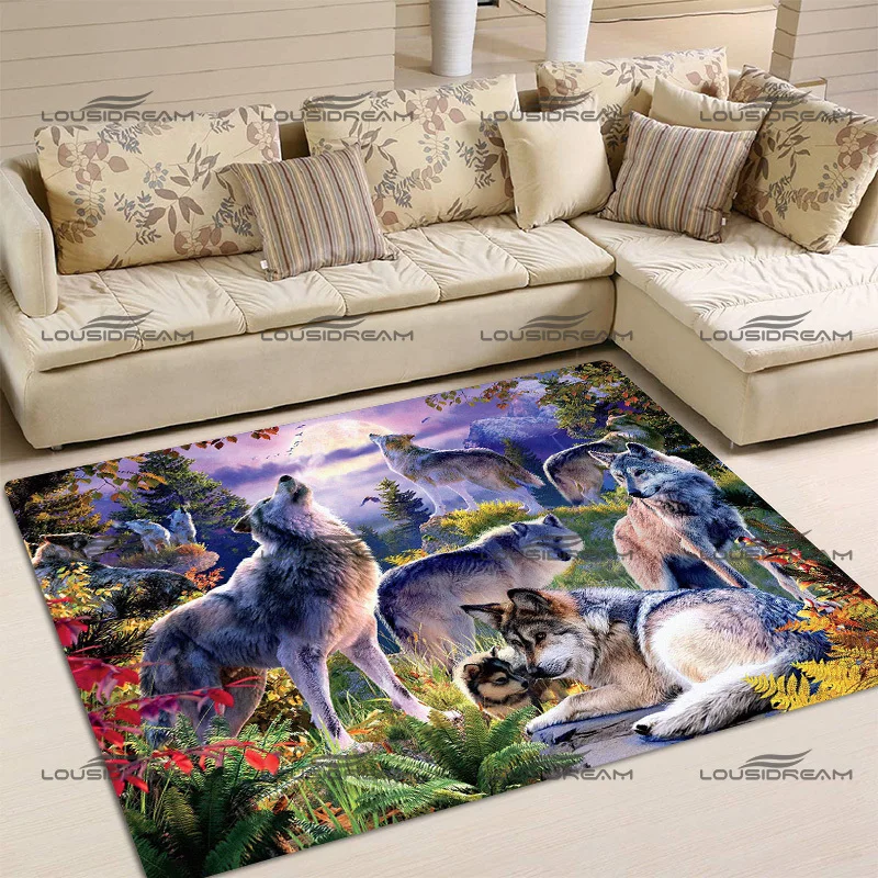 

Квадратный фланелевый декоративный ковер с изображением животных и пейзажа, деревянные волки, художественные коврики, современные Домашни...